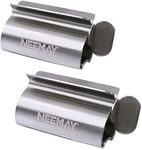 Toothpaste Tube Squeezer, NEEMAY Metal Toothpaste Squeezer Rollers, Toothpaste Dispenser, Rolling Tube Toothpaste Wringer 304 Stainless Steel Tube Squeezer Seat Holder Stand 2 Pcs/Set Standard Size