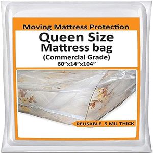 Queen Mattress Bag for Moving - Heavy Duty Plastic Cover Protector 5 Mil Thick - Reusable Storage Solution