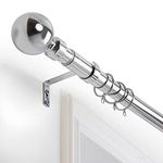 Oxford Homeware Curtain Poles Metal Extendable - Durable Plain Ball Curtain Pole Set Includes Finials, Rings, Brackets & Fittings (Chrome, 120-210 Cm, 48 Inches to 83 Inches)