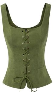 Scarlet Darkness Women's Pirate Renaissance Vest Cosplay Costume Peasant Bodice, Olive Green, Large