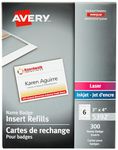 Avery Name Badge Inserts, 3" x 4", Print or Write, for Laser/Inkjet Printers, 300 Name Badge Insets, White (5392)