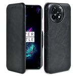 PULOKA for OnePlus 12 - Sleek Flip Case - Premium Vegan Leather Phone Cover with Card Slot - Slim, Durable, Privacy Protection, Shockproof - Kickstand Function - Elegant Flip Wallet Cases - Black