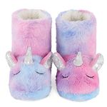 LACOFIA Toddler Winter Animal Slipper Boots Kids Girls Novelty Booties Children Anti-Slip Plush House Slipper Shoes Rainbow 9/10 Multicolor