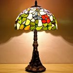 ZJART Tiffany Table Lamp Stained Glass Lamp 12X12X19 Inch Antique Reading Light (Butterfly Flowers)