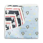 LuvLap 100% Muslin Cotton 6 layered Reversible Baby Quilt cum Wrapper Blanket - Blue Teddy