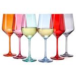 Colored Wine Glass Set, For Her, Wife, Mom, Friend, Gift Set of 6 Glasses, Unique Italian Style Tall Stemmed, Water, Margarita Glasses, Color Large 12 oz, Beautiful Dinner Glassware