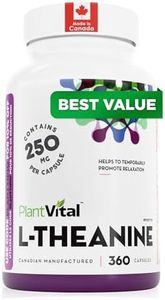 PlantVital L-Theanine Capsules, HIGH POTENCY - L Theanine supplement promotes relaxation and mental calmness - L-Theanine 250mg is Non-GMO - 360 Capsule and Made in Canada.