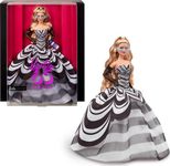 Barbie Signature Doll, 65th Anniversary Collectible with Blonde Hair, Black and White Gown, Sapphire Gem Earrings and Sunglasses