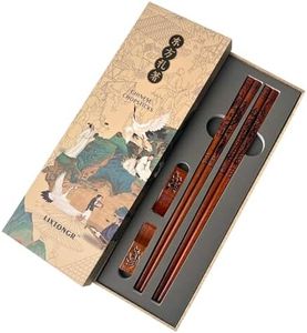 2 Pairs Reusable Wooden Chopsticks Set - Hand-Carved Dragon & Phoenix Design Food-Safe Non-Toxic Japanese Korean Chopsticks with Non-Slip Grip Asian Gift for Family Friends (9 Inch)