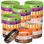 Morcheiong 60 Pcs Halloween-Themed Silicone Wristbands for Halloween Party Supplies 6 Designs (Black+Orange+White+Green+Purple)