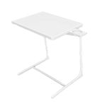 Table Adjustable Folding Portable Table, Lounge, Bedroom Furniture, Living, Tv, Multi Function Office Picnic Garden (White With Cup Holder)