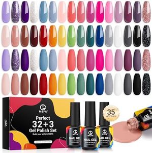 MEFA 35 Pcs Gel Nail Polish Kit - 32 Colors All Seasons Gel Nail Polish Set Soak Off Popular Classic Nail Polish Starter Kit with Glossy & Matte Gel Top Base Coat DIY Salon Home Manicure Holidays Gift