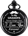 Classic Quirk Vintage Gandhi Style Pocket Watch with to My Grandpa Engraved Royal Black Analog for Men Women & Kids Ideal Gift for Grandfather (to My Grandpa)