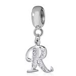 Alphabet Charm Letter Beads Solid 925 Sterling Silver with Cubic Stones, Complete A~Z Gift Options fit Pandora European Bracelets(R)