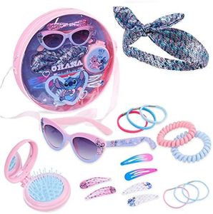 Disney Set Bolso Niñas con Diadema, Gafas de Sol y Accesorios para el Cabello - Regalos para niñas (Rosa/Azul Stitch)