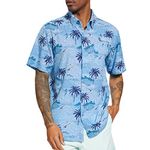 BASSDASH Men's UPF 50+ Short Sleeve Button Down Fishing Shirt Breathable Lightweight for Outdoors Hiking Camping, Palm Trees, 3X-Large