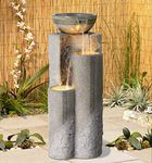 Bowl and Pillar Zen Modern Outdoor Floor Water Fountain 34 1/2" High with LED Light Cascading for Garden Patio Backyard Deck Home Lawn Porch House Relaxation Exterior Balcony - John Timberland