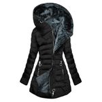 duxyoz Winter Jacket For Women Fleece Lined Hooded Lightweight Quilted Parka Coat Sherpa Thickened Windproof Outerwear With Hood Plus Size Puffer Warm Padded Coat Fleece Overcoat Black M