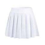 Bezioner Girls Tennis Skirt with Shorts,Golf Skort with Dual Pockets Pleated Skirt Skater Mini School Skirt White XL(10-12 Years,130-150 cm)