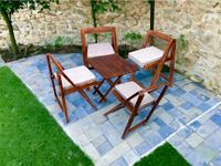 Home furniture Sheesham Wooden Patio Dining Set Foldable Chairs and Table for Balcony Garden and Outdoor (4 Seater, with Square Table & Cushion)