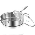 LOLYKITCH Whole Body Tri-Ply Stainless Steel 5.5 QT Saute Pan with lid,12 Inch Deep Frying Pan,Jumbo Cooker,Everyday Pan,Compatible with All Kinds Of Stoves.