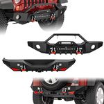 YITAMOTOR Front & Rear Bumper Compatible for Jeep Wrangler 2007-2018 JK & JKU Unlimited (2/4 Doors) w/LED Light & 2 x D-Rings & Winch Plate & Fog Holes & 2" Hitch Receiver