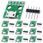 DAOKAI 10 Pcs Micro USB Female to DIP Adapter 2.54mm 5 Pin USB 2.0 Micro USB Socket to DIP Converter Breakout Board for DIY Power Supply with 50 Pin Header