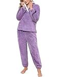 HEEKPEK Women' s Fluffy Pajamas Set Fleece Pullover Pants Loose Plush Sleepwear Warm Fleece Pyjamas Set Winter Nightwear Loungewear Set