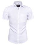 Alimens & Gentle Men's Short Sleeve Dress Shirts Wrinkle Free Casual Button Down Shirts with Pocket White