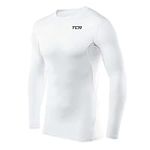 TCA Men's HyperFusion Compression Base Layer Top Long Sleeve Under Shirt - Crew Neck - White, L