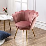 Wahson Velvet Accent Chair for Bedroom with Gold Plating Metal Legs, Leisure Armchair for Living Room/Cafe/Vanity, Dark Pink