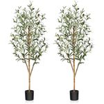 Fopamtri Artificial Olive Tree 120 cm Large Fake Plants, Artificial Olive Silk Plants with Natural Wood Trunk and Lifelike Olive Leaves in Pot for Home Bedroom Office Balcony Decorations (2 Pack)