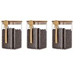 Piscepio Airtight Glass Square Canisters with Bamboo Lids and Spoons 3 Pack 38oz Glass Clear Storage Jars with Scoops Kitchen Pantry Food Containers for Coffee,Beans,Tea,Cookies,Snacks,Candy,Oatmeal