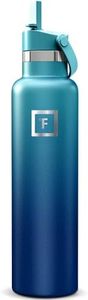 IRON °FLASK Camping & Hiking Hydration Flask with Straw, Narrow Mouth Insulated Stainless Steel Sports Water Bottle - Dark Night 24 oz - Straw (1 Lid)