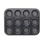 Tower T943007HG29 Precision Plus Shallow Muffin Tin with 12 Moulds Made in Aluminised Steel with a Non-Stick Coating, Black