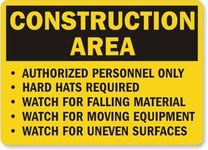 SmartSign Aluminum Sign, Legend"Construction Area Authorized Personnel Only", 10" High X 14" Wide, Black on Yellow