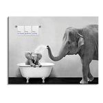 Funny Elephant Bathroom Decor Wall Art, Warm Canvas Prints of Mother & Child Playing Water in Bath Crock, Bathtub Picture with Keep Clean, Keep Happy, Keep Love Words Motivating Kids (12x16 Inches)