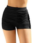 CharmLeaks Womens Swim Shorts High Waisted Bathing Suit Bottoms Tummy Control Ruched Swimsuit Bottoms Black XL