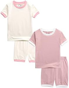 VAENAIT BABY Kids Junior Pajama Cotton Summer Short Sleepwear Pjs 4pcs Set Macaron Creampink+Pink XS