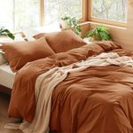 Bedsure 100% Washed Cotton Duvet Cover Queen - Terracotta Minimalist Cotton Duvet Cover Set Linen Like - 3 Pieces Plain Simple Duvet Cover Set with 2 Pillow Shams (Terracotta, Queen, 90"x90")