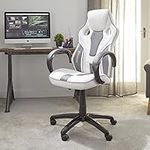 X-Rocker Maverick Gaming Chair, Ergonomic Racing Desk Chair with Armrest, Computer Swivel Chair with Back Support, Adjustable Height, Comfortable Chair with Lumbar Support Curve - WHITE/GREY