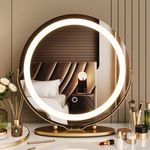 19 Inch Vanity Mirror with Lights, Round Large LED Vanity Mirror with Smart Touch 3 Colors Dimmable, Touch Lighting, 360° Rotation for Dressing Room & Bedroom Tabletop, Easy Assembly, Gold