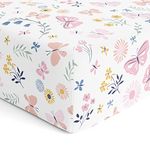 Haus and Kinder 100% Cotton Fitted Cot Crib Sheet | Bed Sheets for Newborn Baby Crib Mattress | Deep Pocket All Round Elastic Fitted Crib Sheet for Baby| Size 132 cm x 71 cm | Butterfly Garden