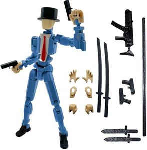 QAONIE 3D Printed Action Figure 5.54-inch Dummy13/T13/Nova13, Full Body Mechanical Movable Toy, Multiple Accessories, Hand Painted Figure, Desk Decoration (Y-Blue Gentleman)