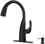 WOWOW Matte Black Kitchen Faucet with Soap Dispenser:Single Handle Gooseneck Kitchen Sink Faucet Stainless Steel with Sprayer, High Arc Elegant Water Tap Water Faucet for Kitchen Sink