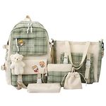 5PCS School Bags Set Kawaii Backpacks for Teen Girls, Large Capacity Cute Kawaii School Backpack with Kawaii Pin and Accessories, Aesthetic Backpack School Bookbag