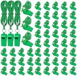 100 Pcs Emergency Whistle with Lanyard, Plastic Safety Whistle Loud Crisp Sound Survival Whistle for Lifeguard, Self Defense, Emergency, Hiking, Outdoor Camping Accessories (Green)