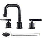 WOWOW Two Handles Widespread Bathroom Faucet Black 3 Pieces Basin Faucets 360 Degree Swivel Spout Lavatory Sink Faucet