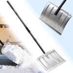 Snow Shovel for Driveway, Heavy Duty Aluminum Snow Pusher Shovel for Car Garage Snow Removal, 54" Long Handle, Portable, Lighweight Detachable Clearing Snow Tool from Driveways,Pavements,Car Roofs