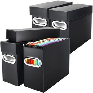 Naleyber File Organizer Box with Lid & Handle, Heavy Duty Hanging File Folder Storage Boxes for Letter Size, Portable Filing Organizer for Office, Home, Classroom, Black 4 Pack